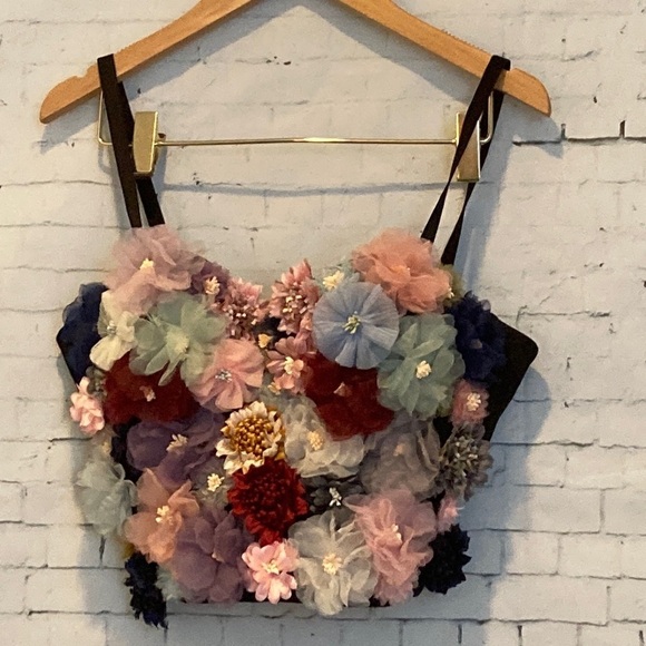 Corset Bustier 3D Floral Handmade Etsy Sz S Cottage Rave Feminine Fairy whimsy - Picture 1 of 14